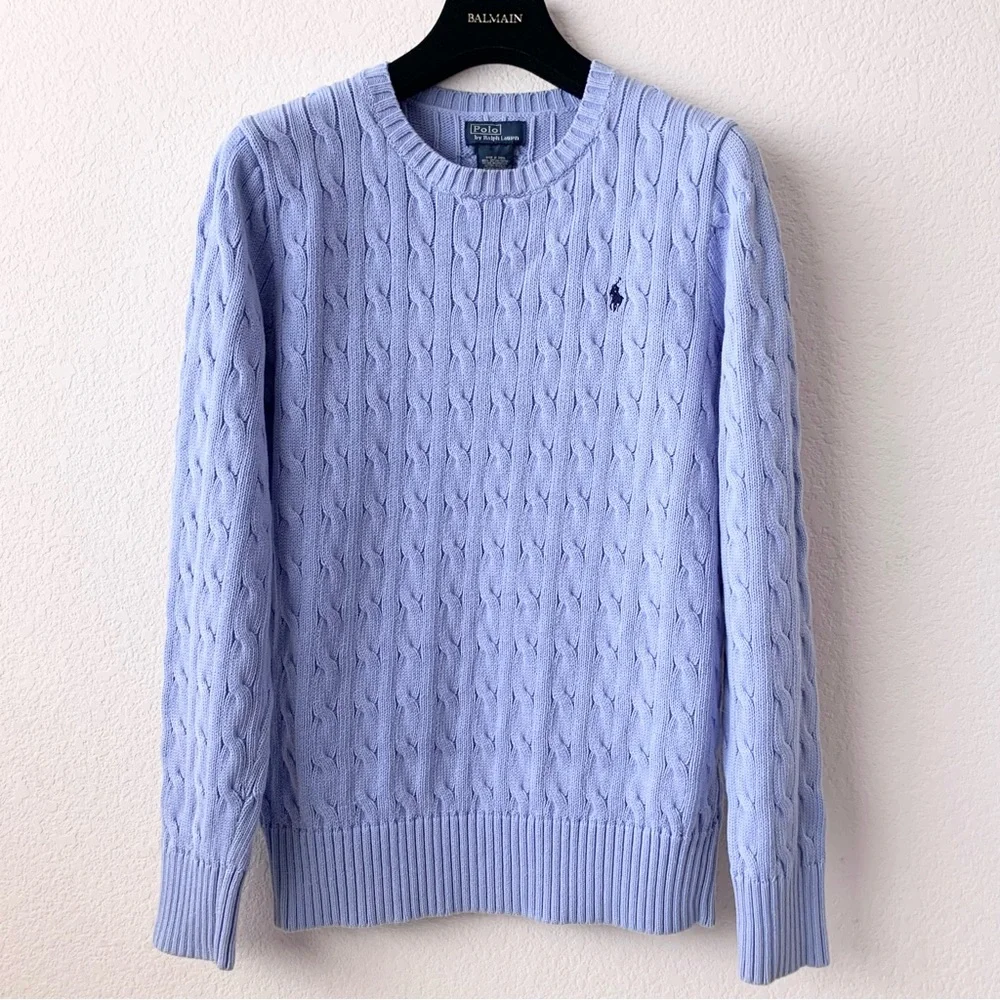 Ralph Lauren periwinkle cable knit cotton pullover sweater
